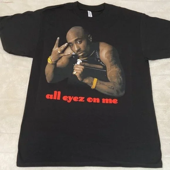 Official Tupac 'All Eyez On Me' Logo T-Shirt - Unisex Black Cotton Tee, Size XL